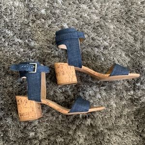 Merona blue straps and cork style heels, size 8.5